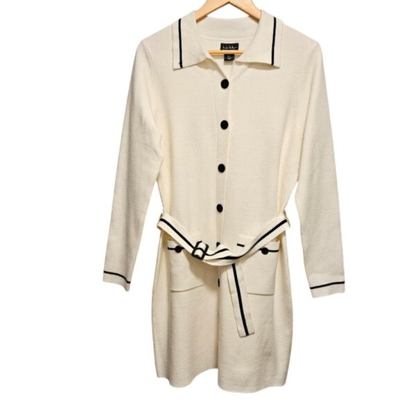 Nicole Miller New York Women's Button Front Belted Mini Sweater Dress Size M. - Picture 3 of 15